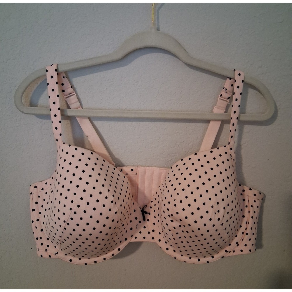 Cacique Bra Lightly Lined T-shirt bra 46 DD Underwire Cotton Pink Polka Dot NWOT